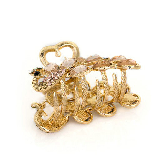 Hair Jewelry Crystal Rhinestone Peacock Metal Hair Clip Claw Clamp - Champagne